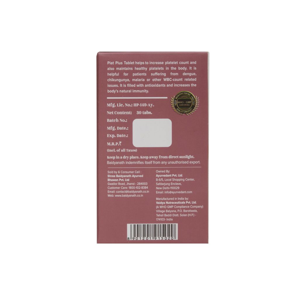 Baidyanath Jhansi Ayurvedant Plat Plus Tablets - 30 Tabs