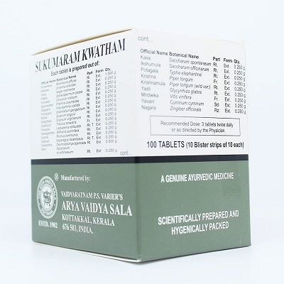 Kottakkal Sukumaram Kwatham Tablets - 100 Nos