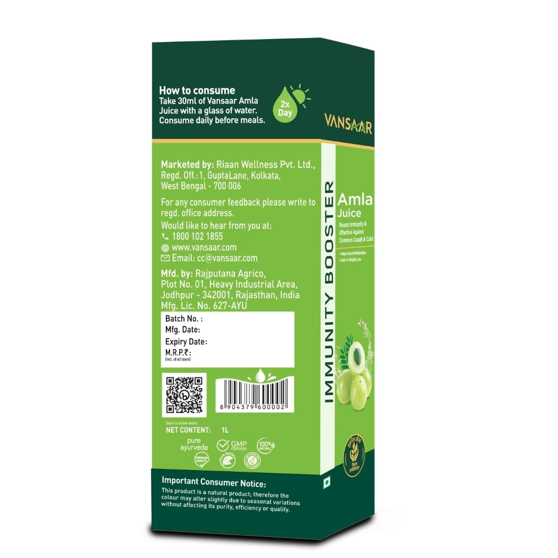 Vansaar Amla Juice - 1000 ML / 1 Ltr