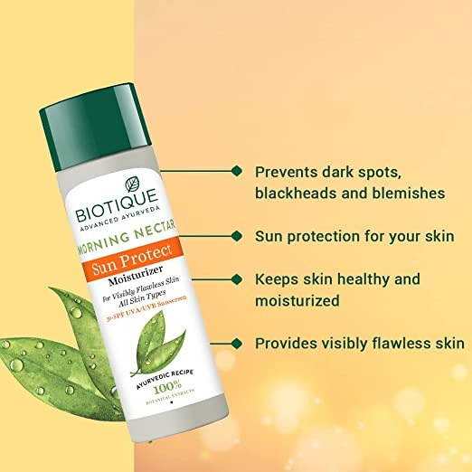 Biotique Advanced Ayurveda Bio Morning Nectar Visibly Flawless Sun Protector 30+SPF UVA/UVB Sunscreen - 120 ML
