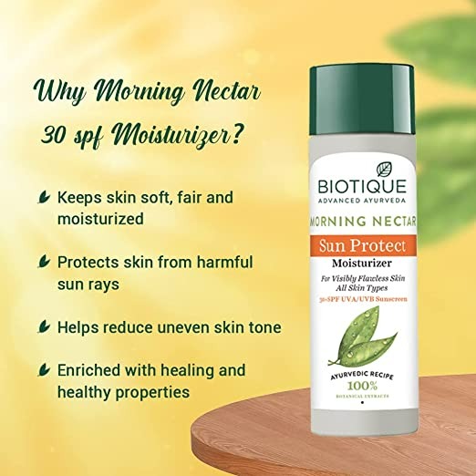 Biotique Advanced Ayurveda Bio Morning Nectar Visibly Flawless Sun Protector 30+SPF UVA/UVB Sunscreen - 120 ML