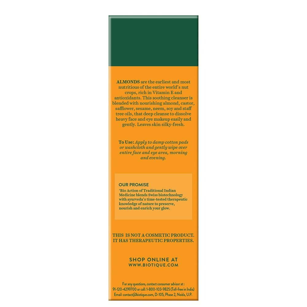 Biotique Advanced Ayurveda Bio Almond Oil Soothing Face And Eye Makeup Cleanser - 120 ML