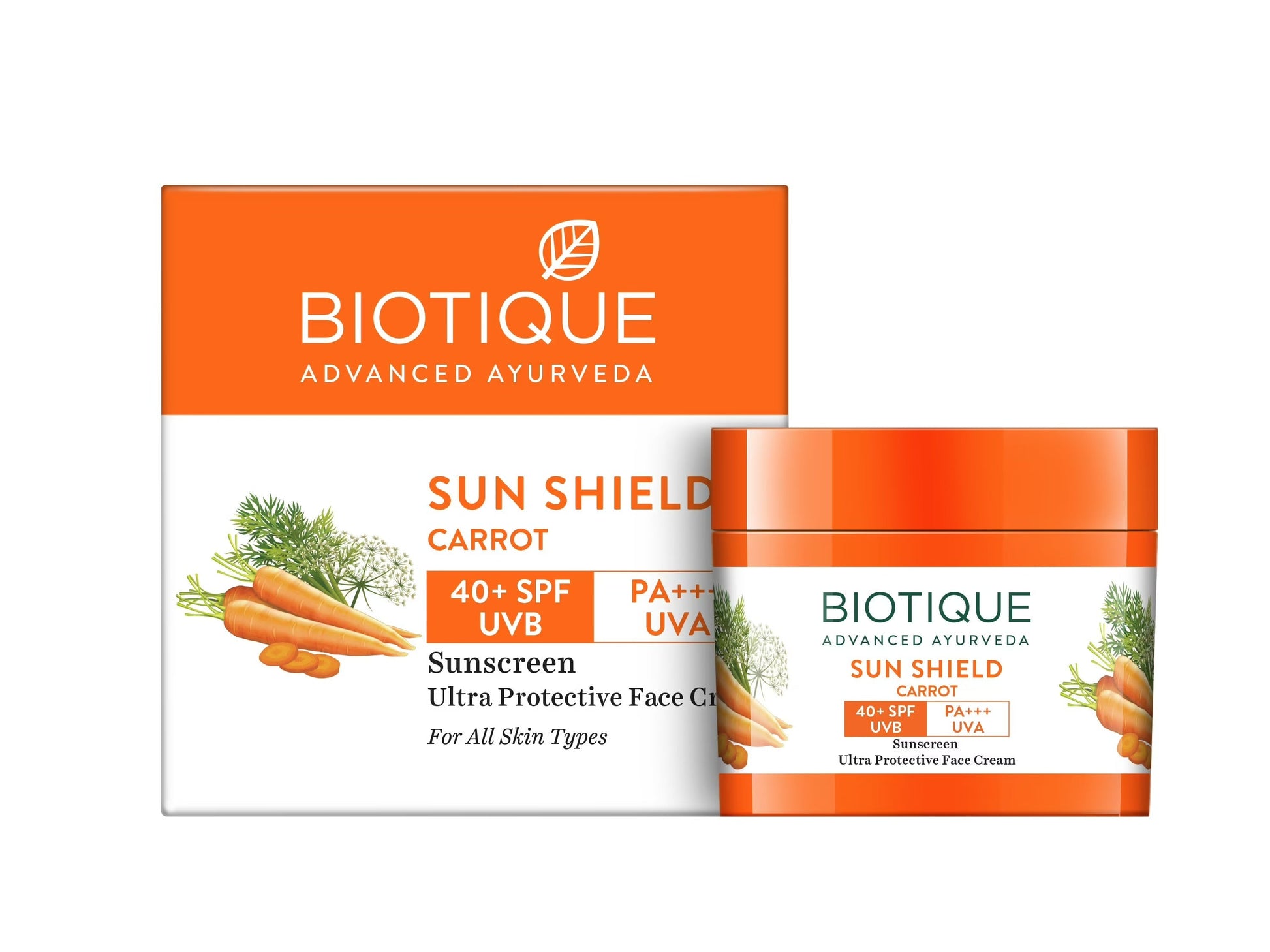 Biotique Advanced Ayurveda Bio Carrot 40+ SPF UVA/UVB Sunscreen Ultra Soothing Face Cream - 50 GM