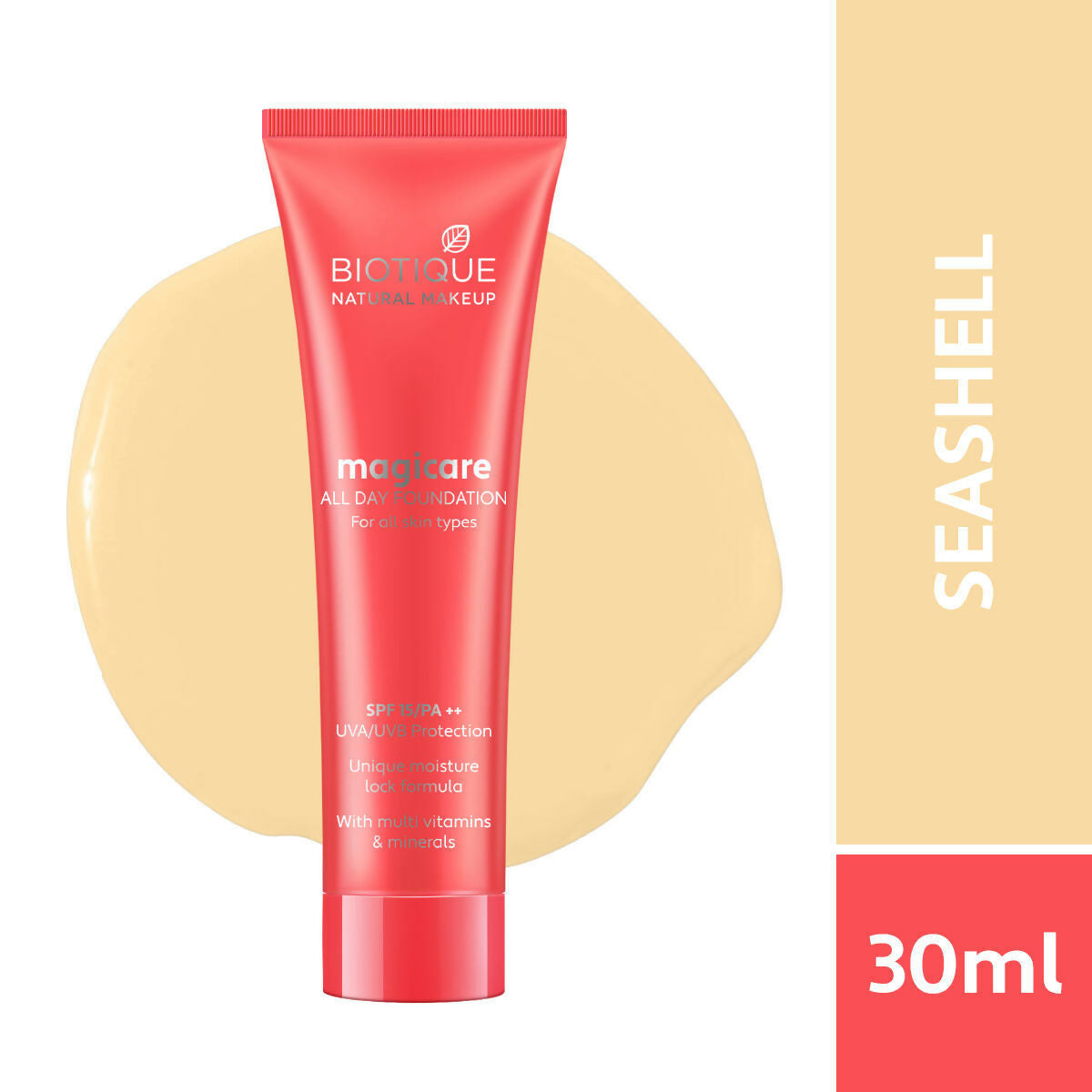 Biotique Natural Makeup Magicare All Day Foundation SPF 15 PA++ Seashell F601 - 30 ML