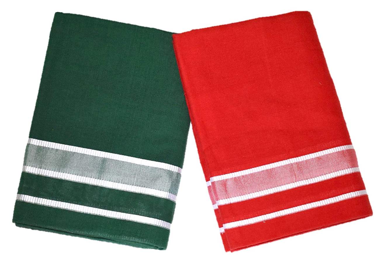 Buy Trinity Fashions IXORA Kerala Premam Colour Dhotis Cotton (Dark Green and Red) online usa [ US ] 