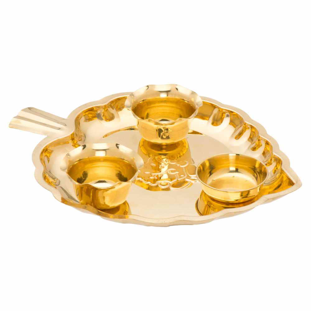 Buy JVL Brass Pooja Set Leaf