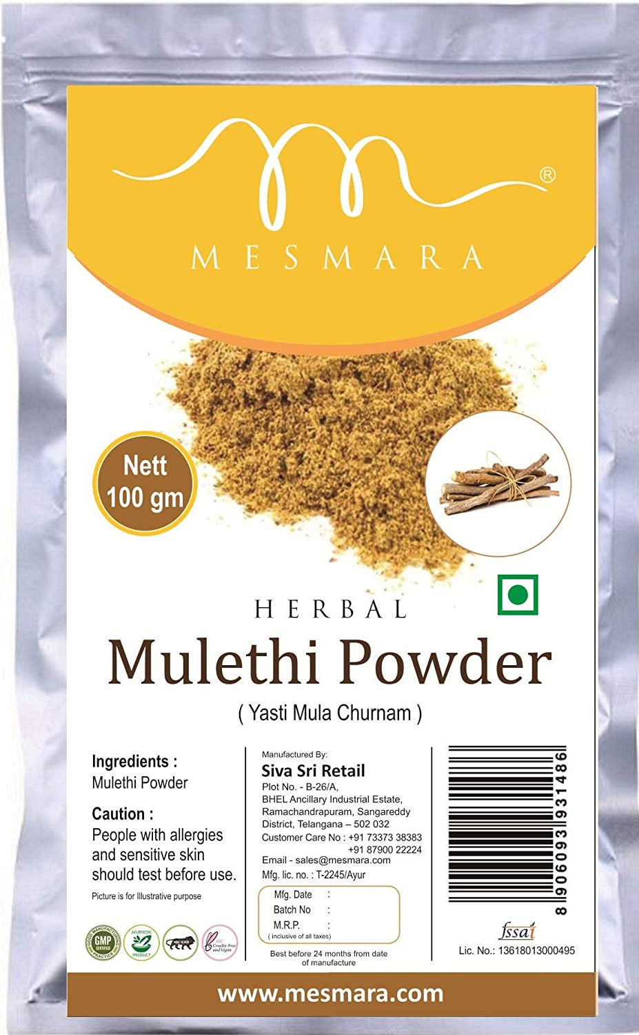 Buy Mesmara Herbal Mulethi Licorice Yastimadhu Powder